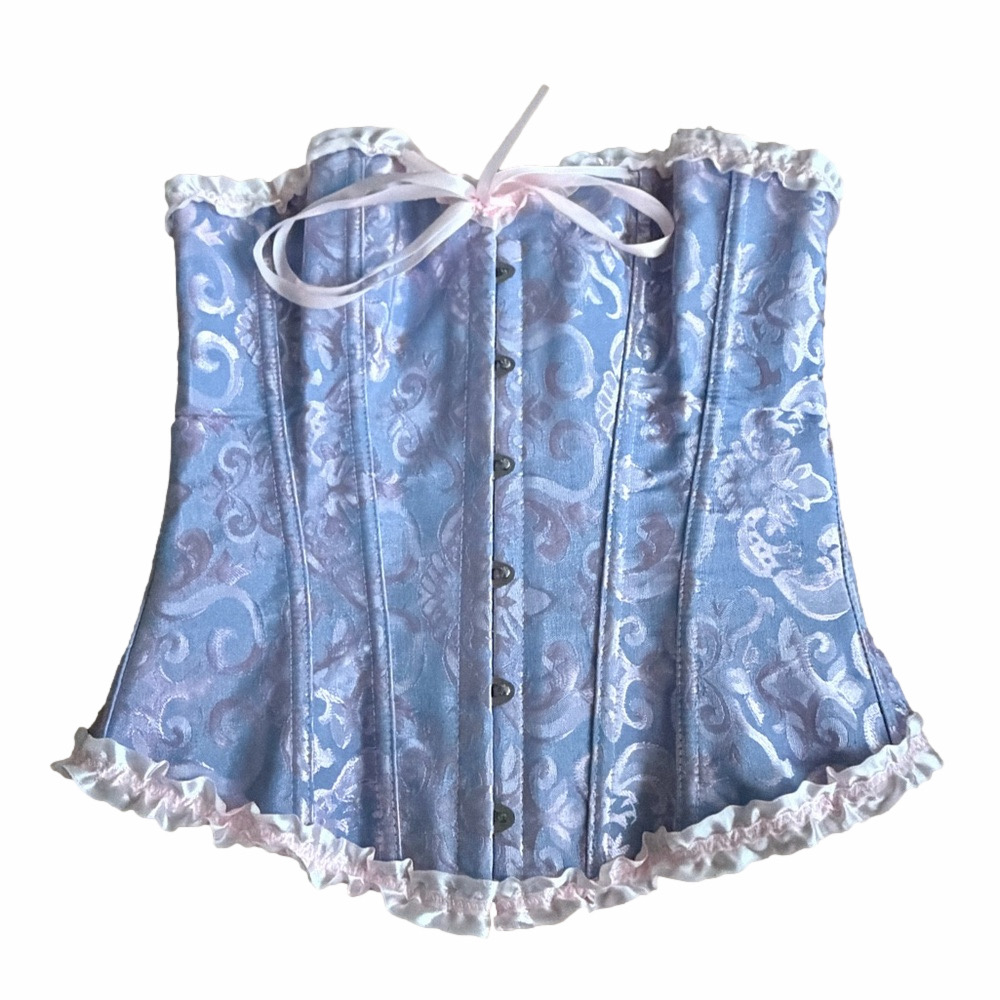Lavender Brocade Satin Corset with Pink Trim